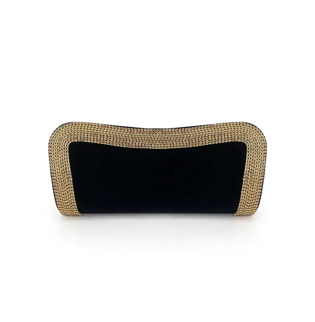 Gold Rhinestone Suede Clutch