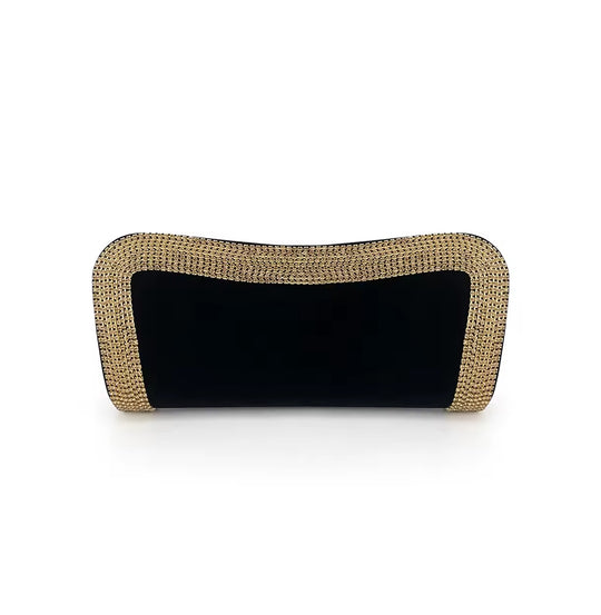 Gold Rhinestone Suede Clutch