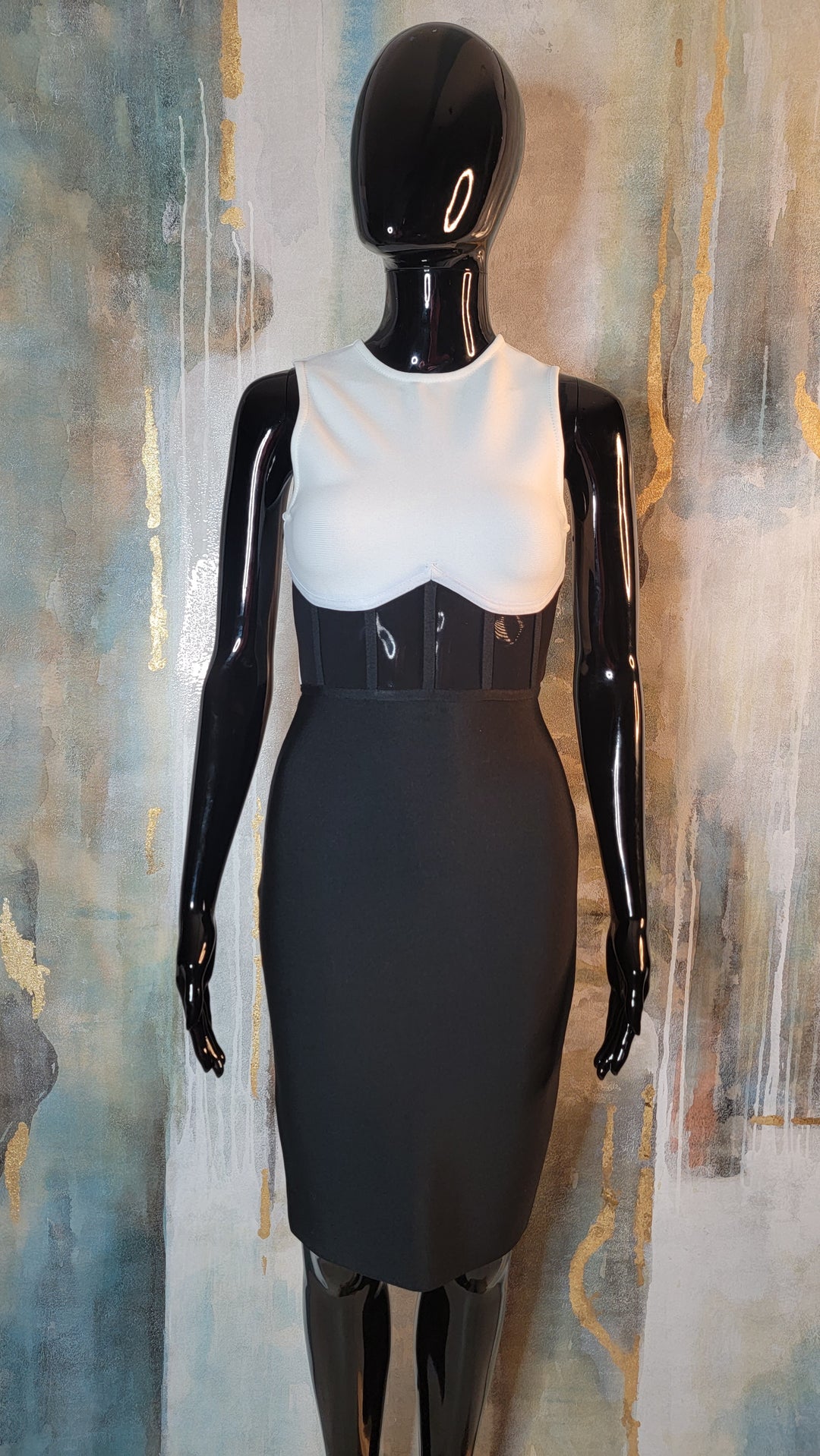 Color Block Mesh Waist Bandage Dress (Auction)
