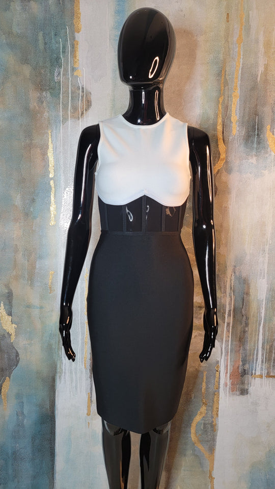 Color Block Mesh Waist Bandage Dress (Auction)