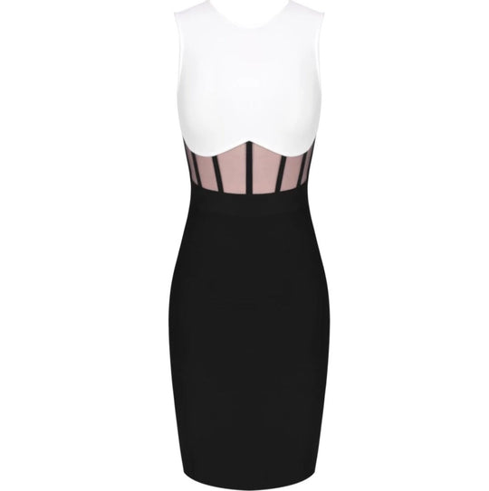 Color Block Mesh Waist Bandage Dress (Auction)