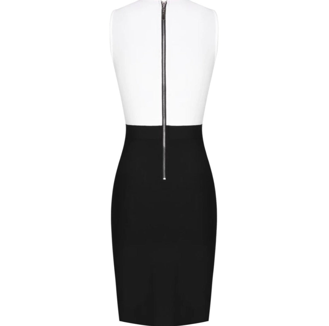 Color Block Mesh Waist Bandage Dress (Auction)